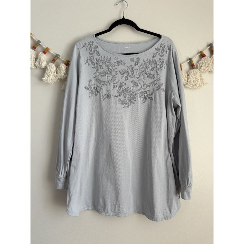 Pure J. Jill Embroidered Neckline Tunic Long Sleeve Top Cottage Feminine Cotton